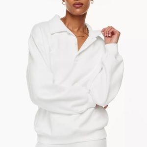 Aritzia Tna Cozy Fleece Boyfriend Polo Sweatshirt White